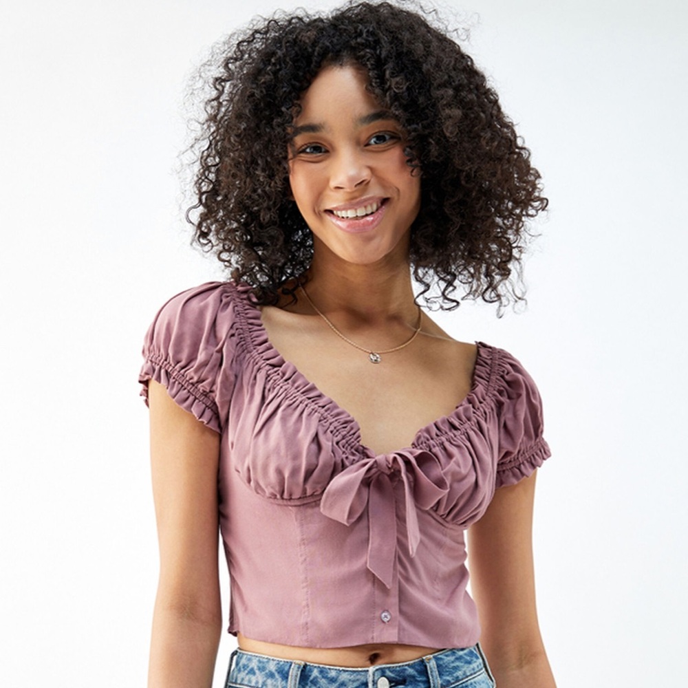 dusty rose kendall & kylie tie front bustier top